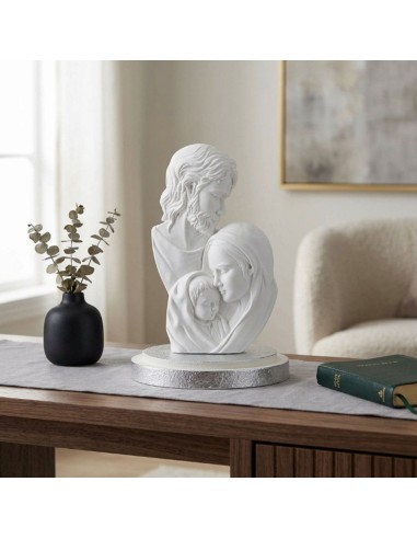 Scultura Sacra Famiglia in Resina Smaltata Argento
