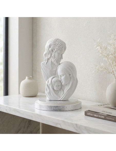 Heilige Familie-Skulptur aus Silberfarbenem Emailleharz