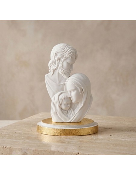 Heilige Familie Skulptur aus Goldfarbenem Emailleharz