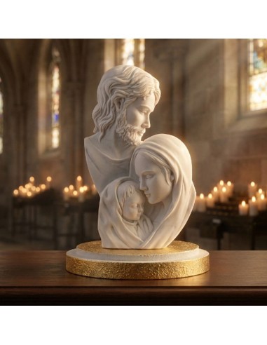 Holy Family Sculpture in Gold Enamelled Resin