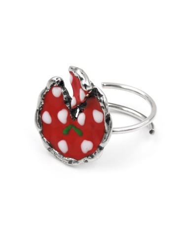 Enamelled Silver Pizza Ring 