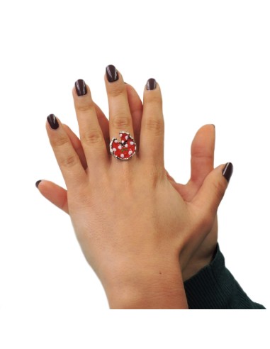 Anello Pizza in Argento Smaltato