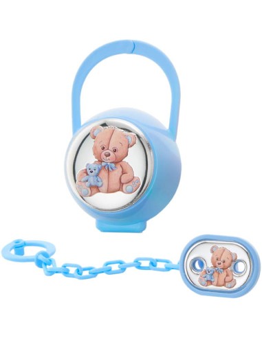Set Spilla Porta Ciucciotto con Box Azzurro con...