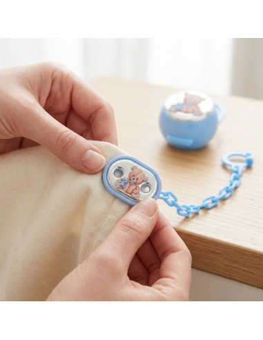 Set Spilla Porta Ciucciotto con Box Azzurro con...