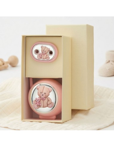 Set Spilla Porta Ciucciotto con Box Rosa con...