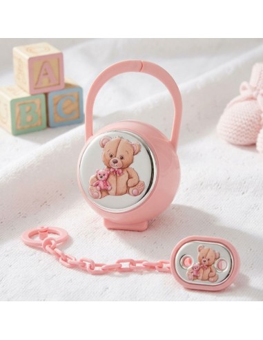 Set Spilla Porta Ciucciotto con Box Rosa con...