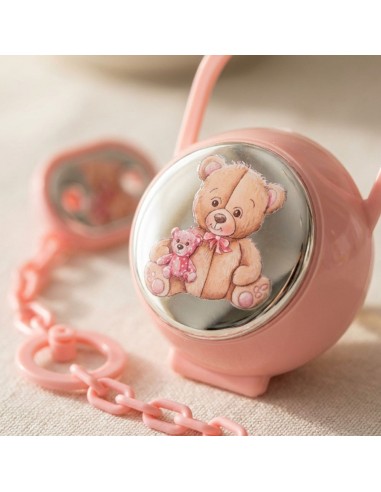 Set Spilla Porta Ciucciotto con Box Rosa con...