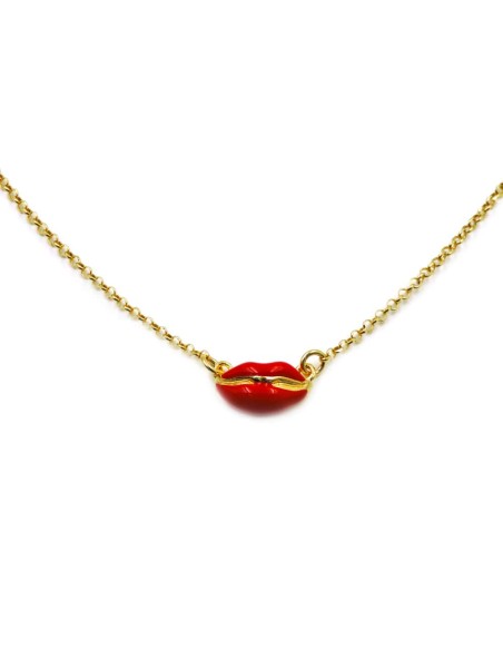 Halskette mit Roten Lippen aus Vergoldetem 925er Sterlingsilber