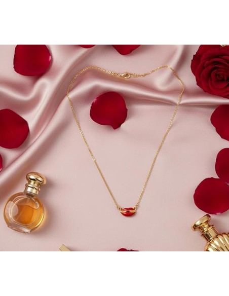 Collana con Labbra Rosse in Argento 925 Placcato Oro