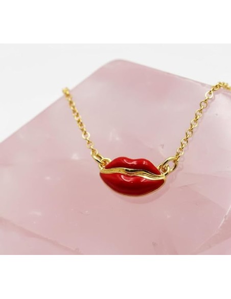 Gold Plated 925 Sterling Silver Red Lips Necklace 