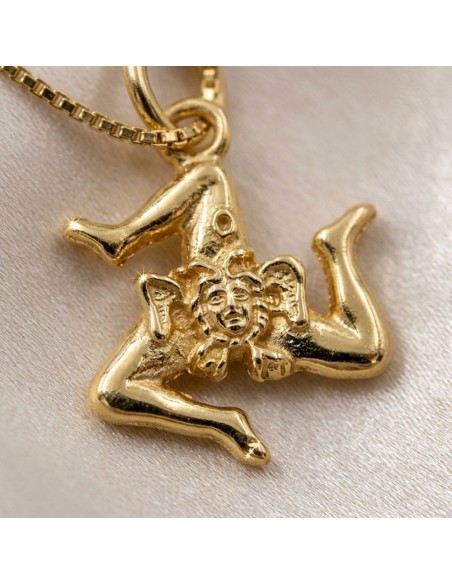 Gold Plated 925 Sterling Silver Sicilian Trinacria Necklace 