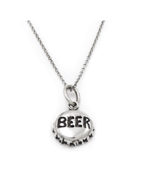 Silver Beer Cap Pendant Necklace
