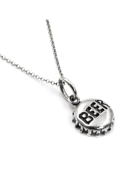 Silver Beer Cap Pendant Necklace