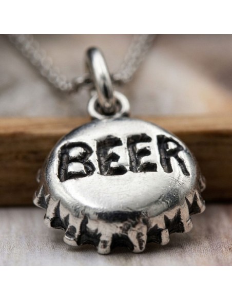 Silver Beer Cap Pendant Necklace