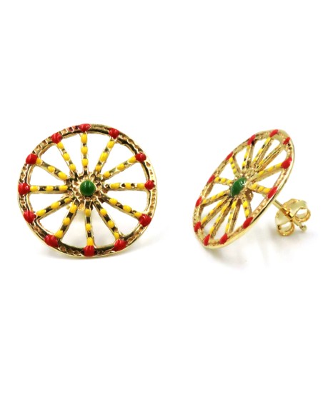 Sicilian Cart Wheel Earrings in Gold-Plated Sterling Silver with Enamel