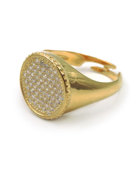 Gold Plated Sterling Silver Round Ring with White Zirconia