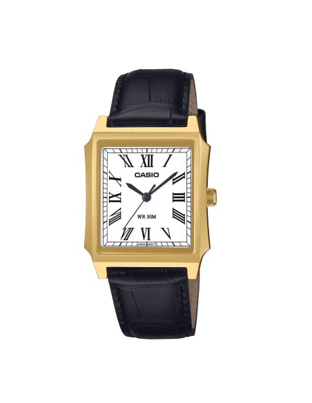 Casio Orologio da Polso Analogico Unisex Cassa Oro e Cinturino in vera Pelle Nero MTP-B190GL-7BVEF