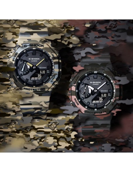 Casio G-Shock Orologio da Polso Analogico Digitale da Uomo Camouflage Viola e Nero GA-2100CM-8AER