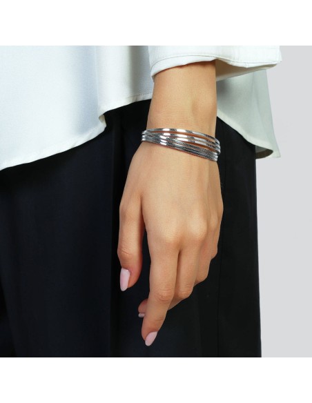 Sterling Silver Six Intertwined Strands Oval Bangle Bracelet