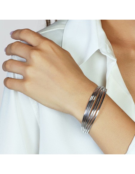 Sterling Silver Six Intertwined Strands Oval Bangle Bracelet