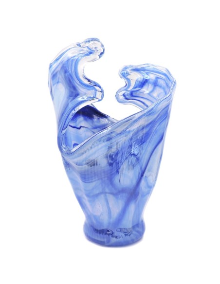 Deep Blue Waves Murano Glass Vase 