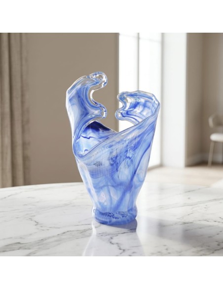 Deep Blue Waves Murano Glass Vase 