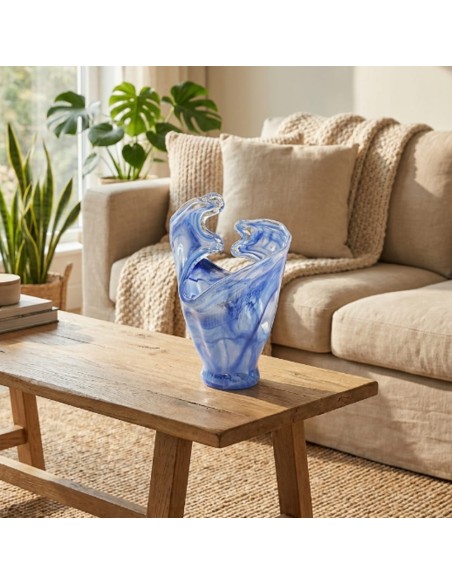 Deep Blue Waves Murano Glass Vase 