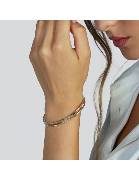 Gold Plated Sterling Silver Three Intertwined Strands Oval Bangle Bracelet