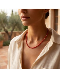 Red Coral Paste Necklace with Gold Plated Sterling Silver... 2