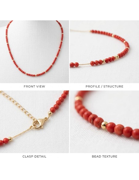 Red Coral Paste Necklace with Gold Plated Sterling Silver Spheres