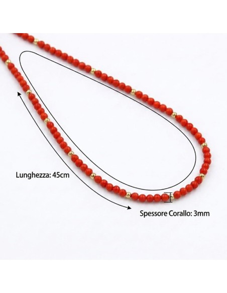 Red Coral Paste Necklace with Gold Plated Sterling Silver Spheres