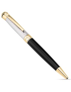Penna a Sfera in Resina Nera con Decoro Guillochè e...
