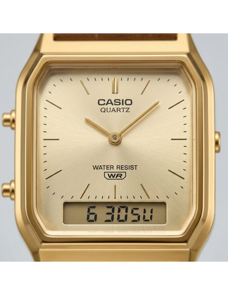 Casio Unisex Analog-Digital Armbanduhr mit Goldenem Zifferblatt aus der Vintage-Kollektion AQ-230EGL-9AEF