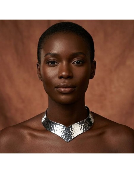 Collana Choker a V in Argento 925 Martellato