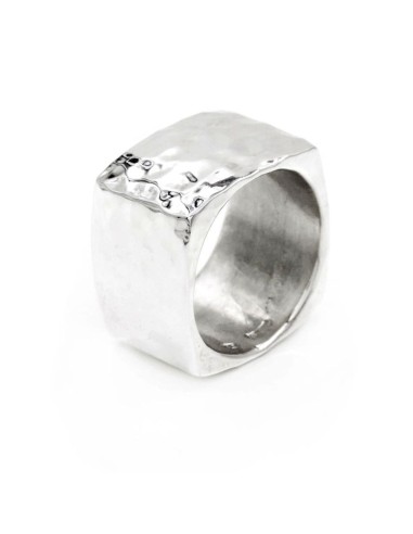 Hammered 925 Sterling Silver Square Ring