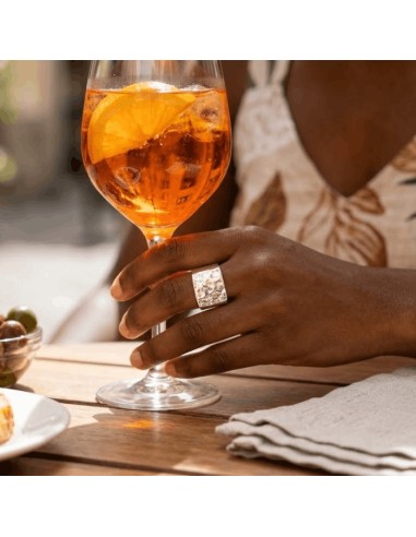 Hammered 925 Sterling Silver Square Ring