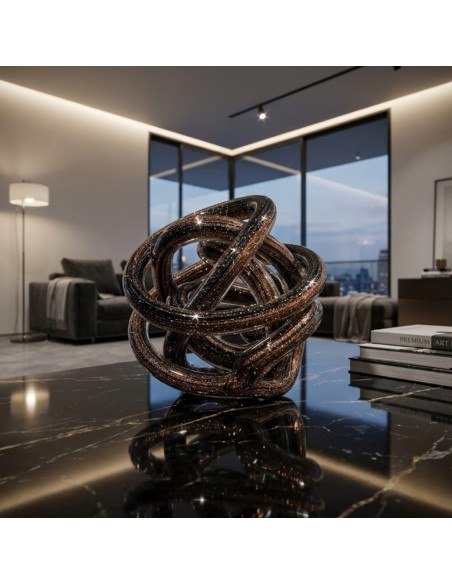 Black Glitter Love Knot Glass Sculpture, Handcrafted OL02085 ONLYLUX