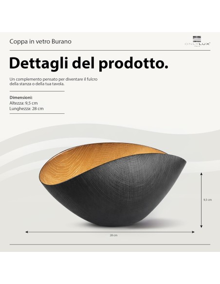 Centrotavola Coppa Burano Nero Materico Interno Oro OL02303 ONLYLUX