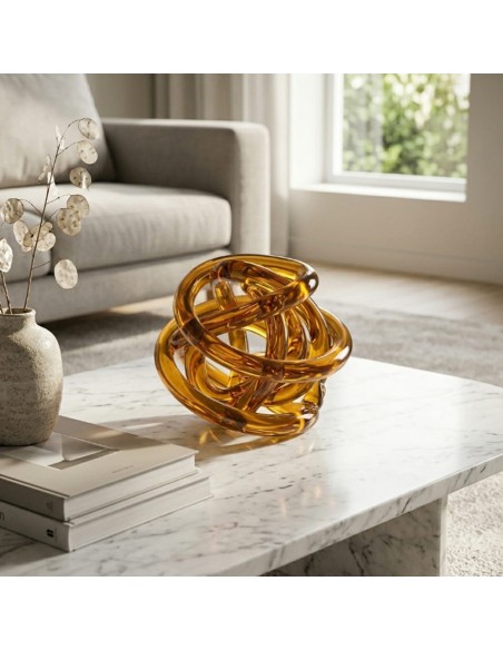 Künstlerische Skulptur Der Knoten der Liebe aus Handbearbeitetem Glas Bernstein OL02082 ONLYLUX