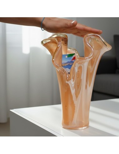 Vaso Due Petali in Vetro di Murano Cipria Miele