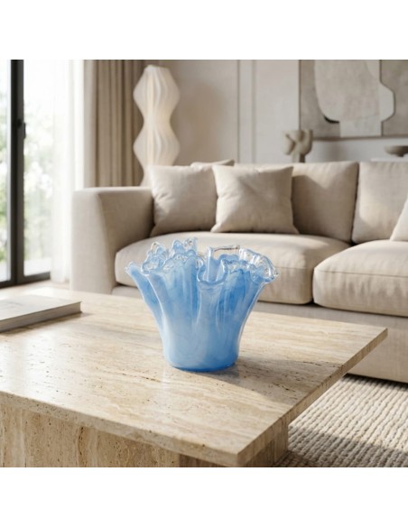 Quercia Vaso in Vetro di Murano Azzurro 