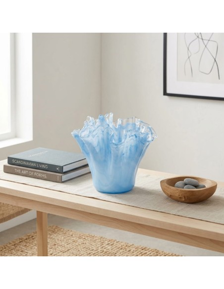 Quercia Vaso in Vetro di Murano Azzurro 