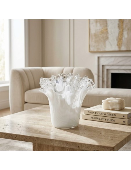Quercia Vaso in Vetro di Murano Bianco