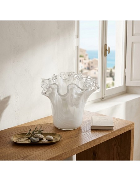 Quercia Vaso in Vetro di Murano Bianco