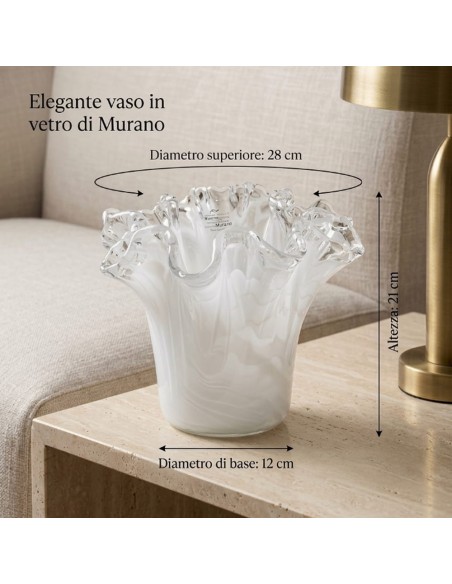 Quercia Vaso in Vetro di Murano Bianco