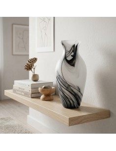 Murano Glas Vase Amphora Satinweiß mit schwarzen Adern 2