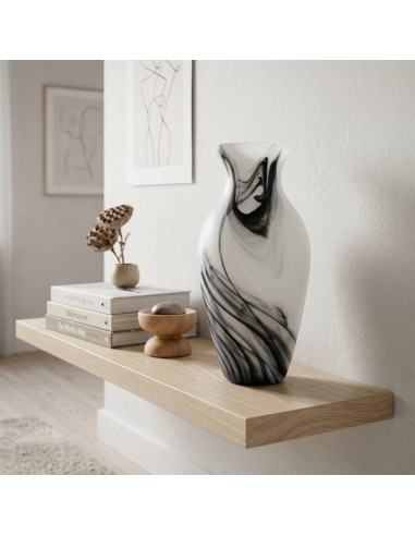 White Satin with Black Veins Murano Glass...