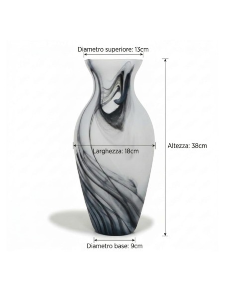 Vaso Anfora in Vetro di Murano Bianco Satinato con Venature Nere