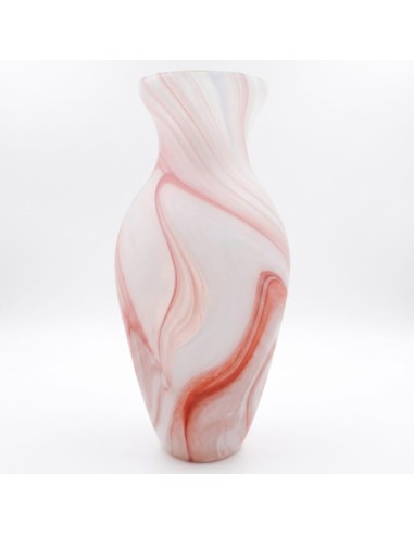 White Satin with Red Veins Murano Glass Amphora...