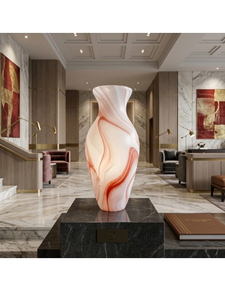 White Satin with Red Veins Murano Glass Amphora Vase
